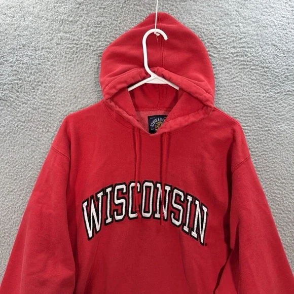Vintage Wisconsin Badgers Sweatshirt Adult XL Red Hoodie Reverse Weave 90s Y2K - Picture 8 of 9